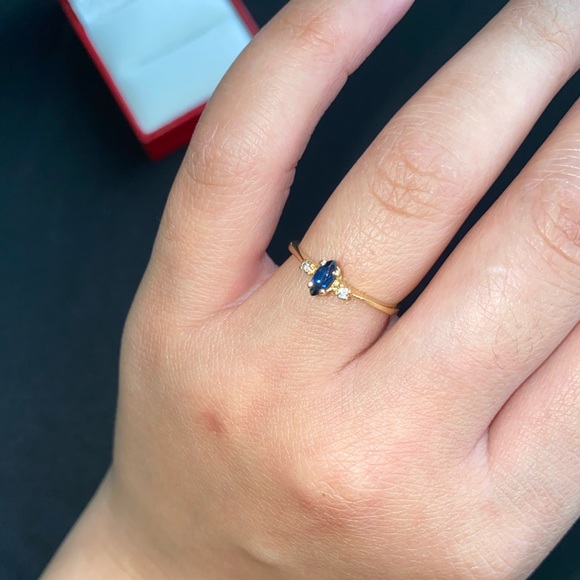 14k Yellow Gold Blue Sapphire and Diamond Ring - Picture 2 of 4